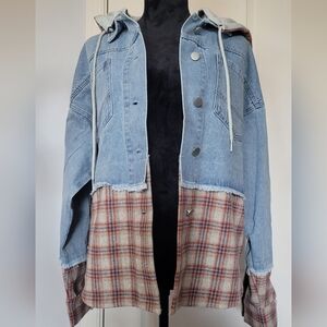 DANCE AND MARVEL Jean Jacket Hoodie With Flannel. NWT  Sz L